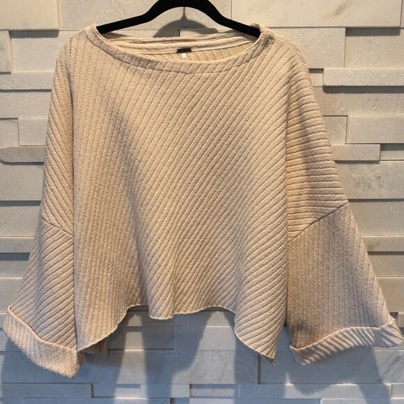 Free People I Can't Wait Long Bell Sleeve Ribbed Crop Sweater in Pinky Cream XS - Picture 2 of 6